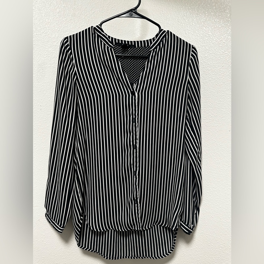 Small black and white striped thin button down blouse